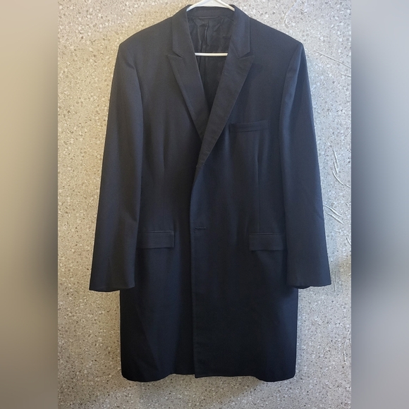 Calvert Vintage Virgin Wool Men's Dress Overcoat Navy Blue  2 Back Slits 47
